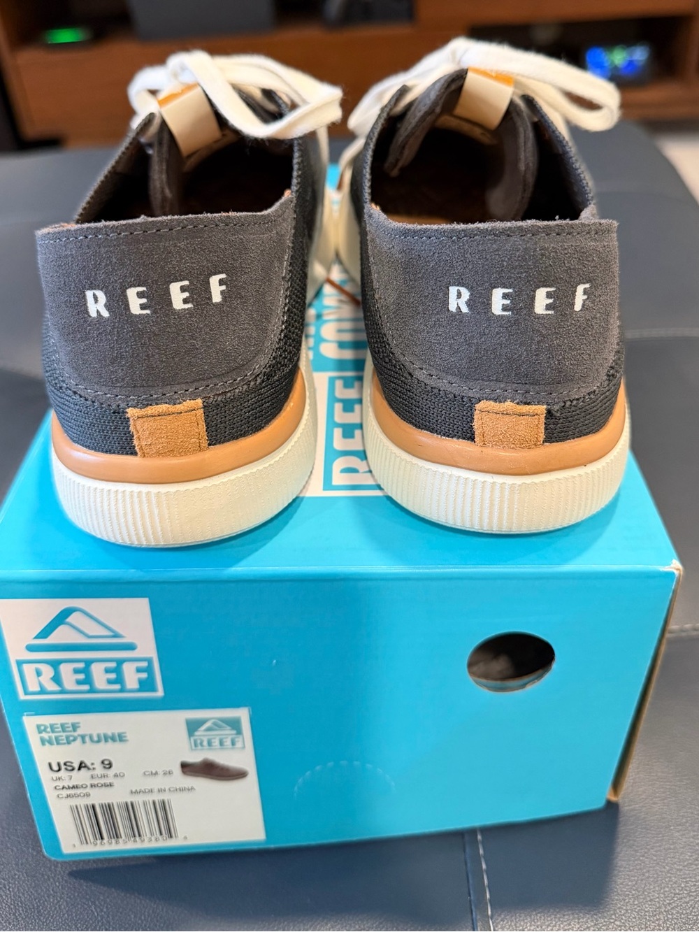 Reef Knit Low-Top Sneakers in Charcoal with White Laces and Tan Accents - Picture 4 of 7